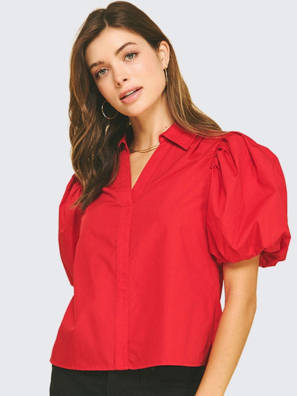 Pinch bubble sleeve blouse  in red - small